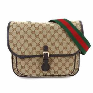 Gucci GG Canvas Shoulder Handbag Leather Beige Brown Kids 793823 Bag